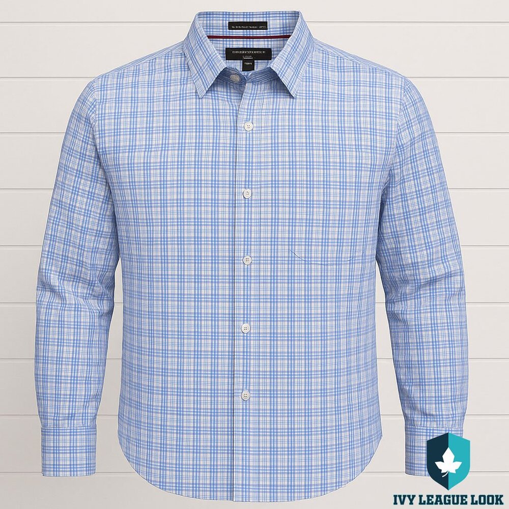 Banana Republic Blue Plaid Non-Iron Shirt XL Untucked Fit Classic Ivy Preppy
